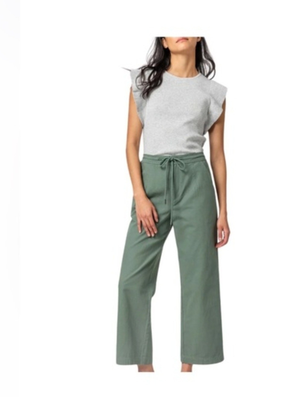 Lilla P Wide-Leg Drawstring Jeans in Olive
